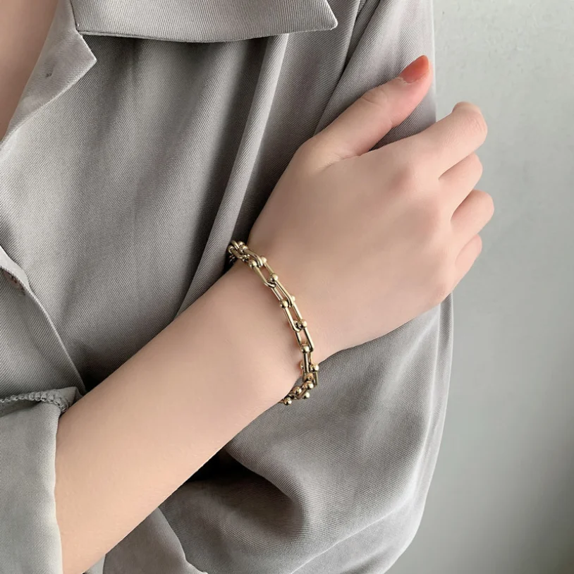 316L Stainless Steel U Shape Splicing Charm Thick Chain jewelry for women necklace bracelet earrings