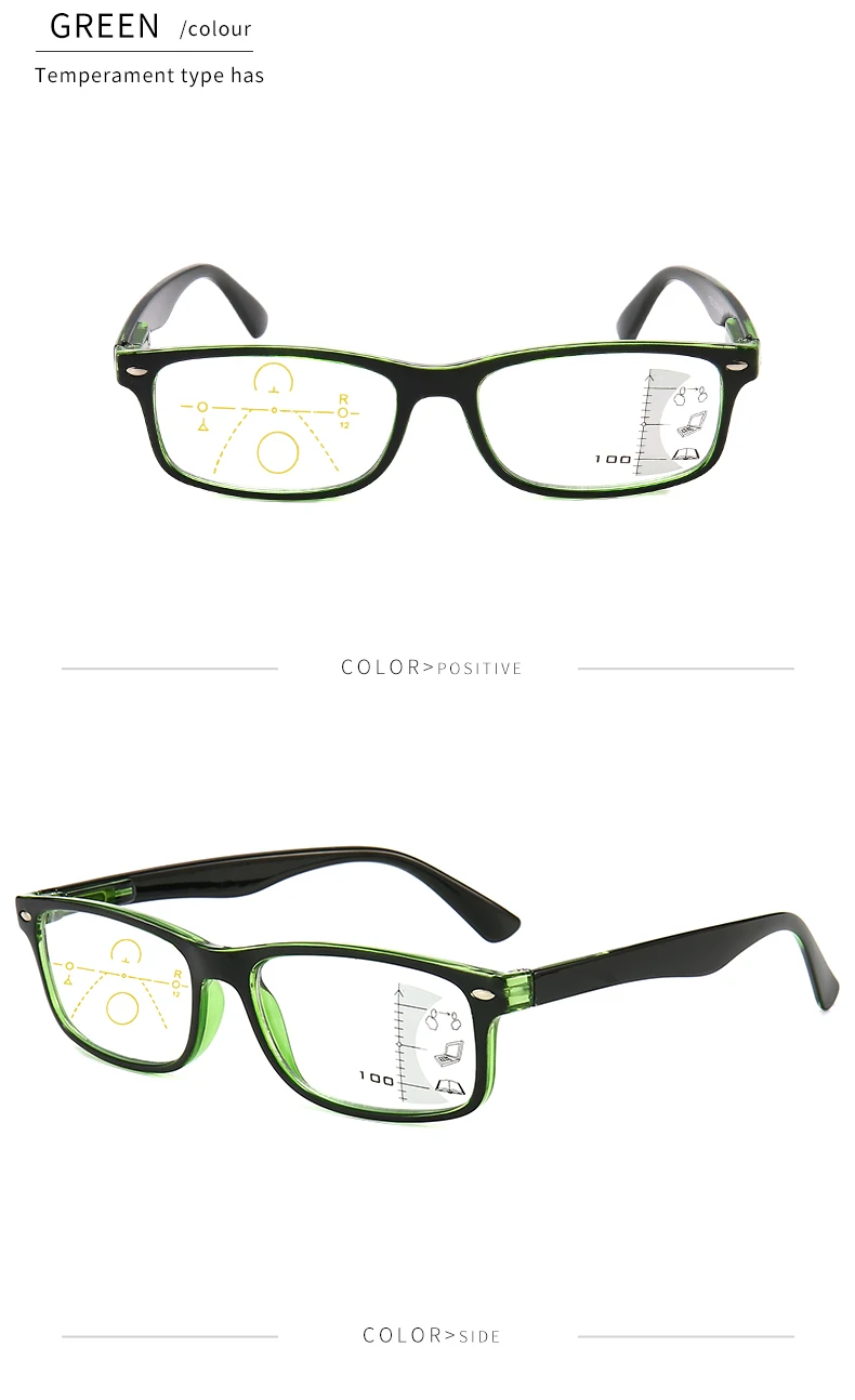 Модернизированные анти-синие очки для чтения, выглядят очень близко, мужские wo, Мужская большая оправа, умные очки для чтения+ 1,0 до+ 3,5 T1702 - Цвет оправы: Зеленый