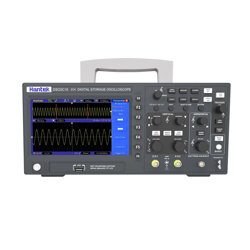 Hantek Digital Osciiloscope 2 Channels 100Mhz/150Mhz Storage Osciloscopio 1GSa/s Sample Rate DSO2D10 2D15 Portable Oscilloscop |