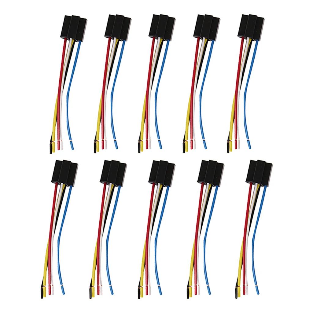 Car 12V 12 Volt DC 40A AMP Relay Cable Set Socket 5 Pin 5 Wire * 10pcs