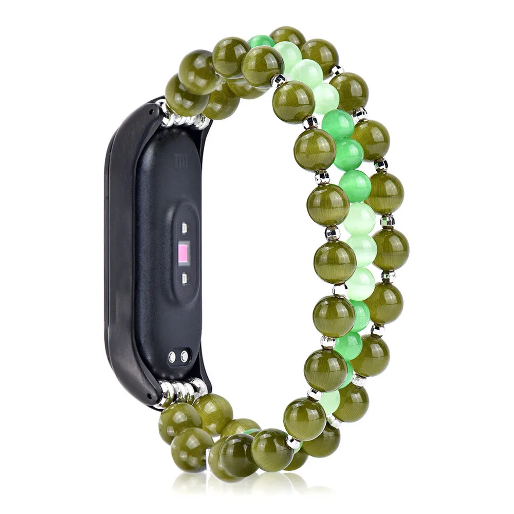 Dark green Модный Эластичный браслет из бисера, агат, браслет для Xiaomi mi, ремешок для часов 4, 3, mi band4, браслет на ремне, Сменные аксессуары - Цвет ремешка: Dark green