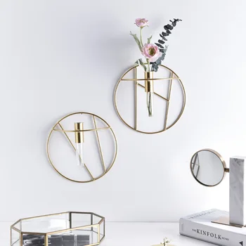 

Creative hydroponic plant vase round wrought iron hanging wall hanging room living room wall background decorative pendant