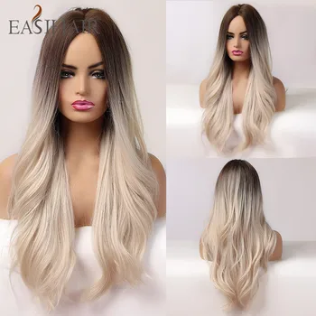 

EASIHAIR Long Brown Blonde Ombre Synthetic Hair Wigs for Women Middle Part Wavy Cosplay Wigs Heat Resistant Natural Hair Wig