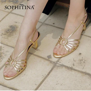 

SOPHITINA Women's Sandals Roman Heels Cross Strap Gold Black Summer Breathable Ladies Female Classic Fashion Womens Shoes PO602