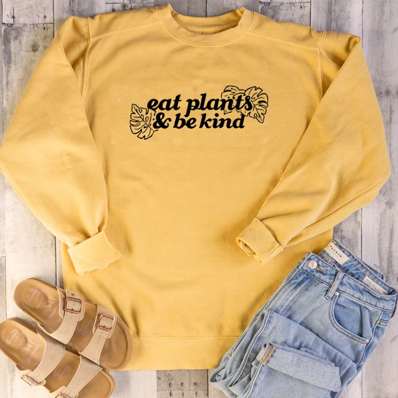 Eat Plants Be kind Свитшот уличная одежда для веганов Женская одежда для вегетарианцев джемпер с длинными рукавами верхняя одежда для девочек Прямая поставка