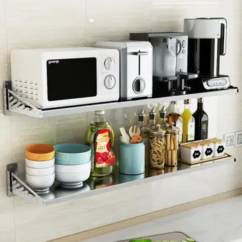 

Non-punching Kitchen Shelf Stainless Steel Wall Hanging Shelf Microwave Oven Cooker Shelf
