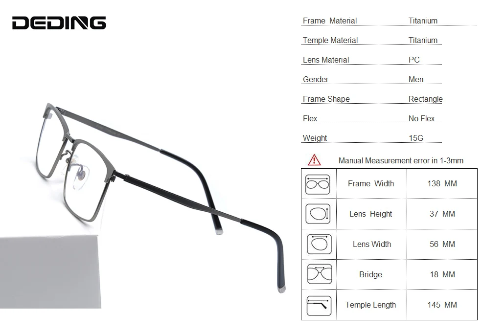Очки из чистого титана, оправа для мужчин, квадратные очки для женщин, очки по рецепту, близорукость, оптическая оправа, очки DD1533