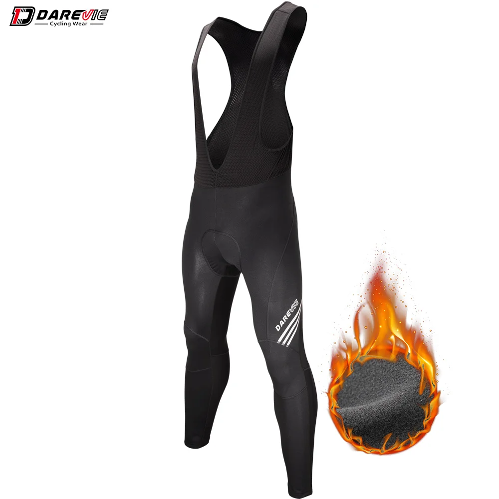 DAREVIE Winter Cycling Pants Hot Thermal Fleece Windproof Cycling Bib Shorts Warm 3D Sponge Pad Winter Cycling Pants Bib Trouser