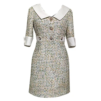 

Spring and Summer 2020 New Korean Fashion Color Matching Lapel Chiffon Temperament Socialite Dress Bottom Women Clothing