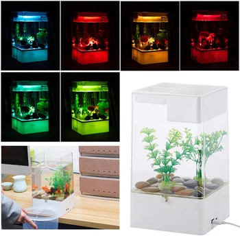 

Creative Lazy Mini Small Acrylic Goldfish Bowl Fish Tank Free Water Change Transparent Fish Tank(White,without Batteries)