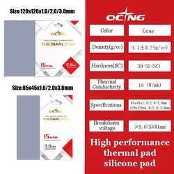 Ocng – tampon thermique en Silicone 15W/MK, Dissipation thermique douce de la chaleur, carte mère CPU/GPU, tampon de graisse en Silicone multi tailles 
