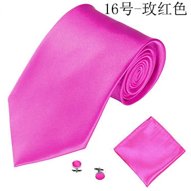 Мужские галстуки сплошной цвет галстук Hanky комплект запонок для деловых формальных свадебных вечеринок аксессуары повседневная одежда - Цвет: 16