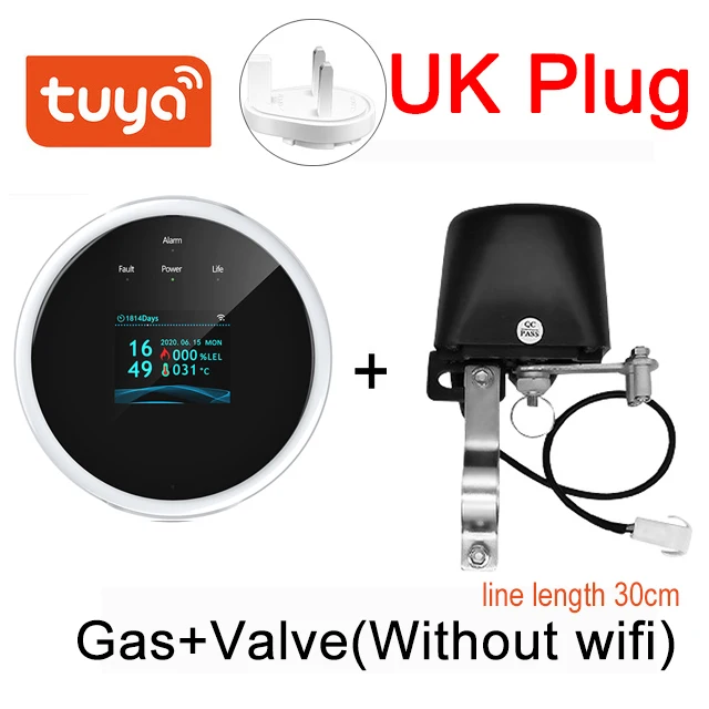 Tuya Smart Wifi Natural Gas Alarm Sensor With temperature function Combustible Gas Leak Detector LCD Display with time display security panic button Alarms & Sensors