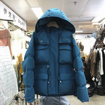 

2019 New Autumn Winter Solid Color Slim Waist Women Cotton-padded Coat Keep Warm Long Sleeve Hooded Wadded Jacket Coat