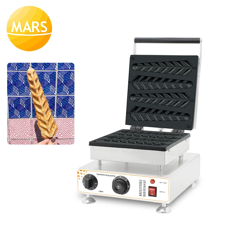 

New Design Fish Bone Shape Waffle Maker Stainless Steel Commercial 4pcs Lolly Waffle Stick Waffle Iron Baker Pan Making Moulds