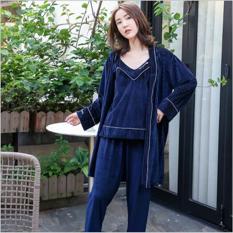 Fdfklak, L, XL, XXL размера плюс, женское белье, пижама, женская сексуальная пижама, золотой Бархатный спальный комплект, женский ночной комплект из 4 предметов