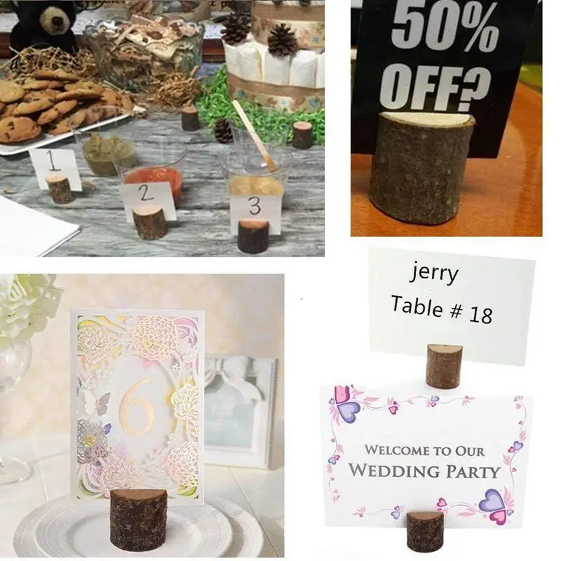 Rustic Real Wood Base Wedding Table Name Number Holder Party Decoration Card Holders Picture Memo Clip Note Photo Clip Holder