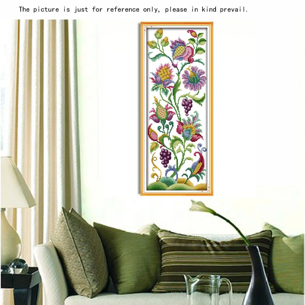 

DIY Handmade Cross Stitch Needlework Counted Embroidery Kit 14CT Beautiful Flowers Cross-Stitching 21 * 50cm Home Decoration