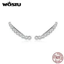 WOSTU, настоящее 925 пробы, серебряные Простые нежные серьги-гвоздики, яркие циркониевые Свадебные маленькие серьги для женщин, ювелирные изделия CQE709