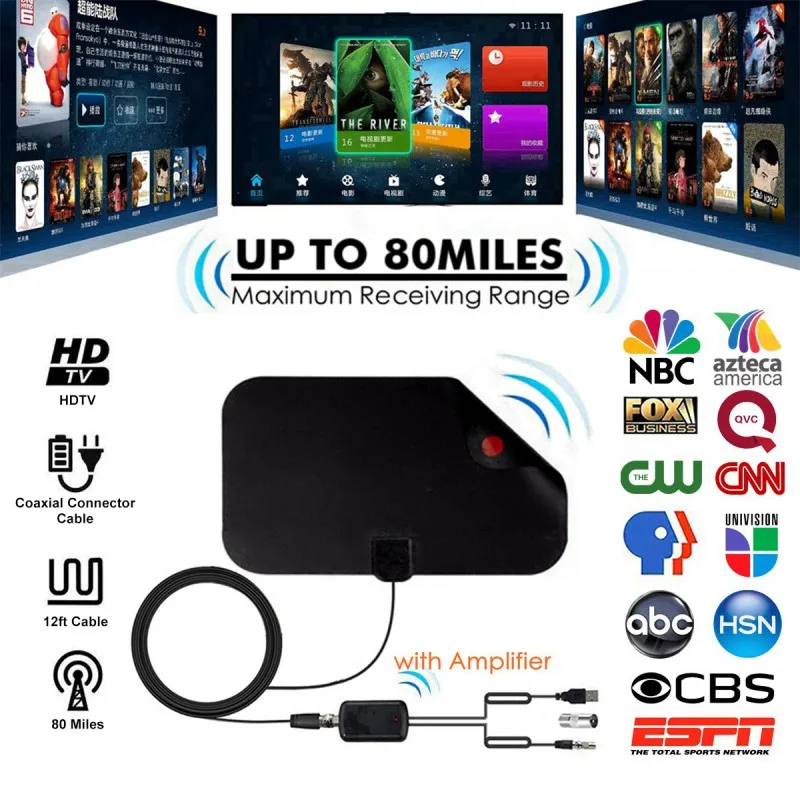 

3.6m Indoor Amplified HD Digital TV Antenna 80 Miles Range Freeview Local Channels Antenna