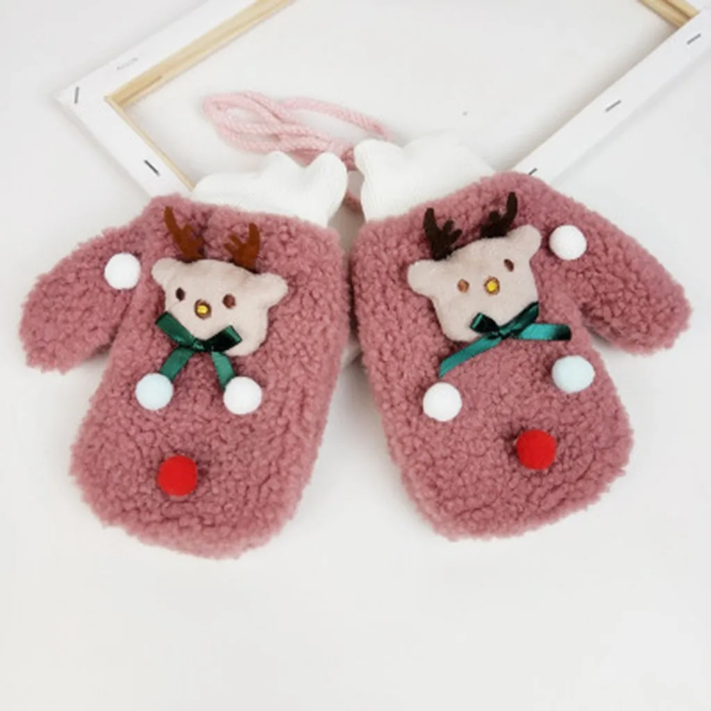 Детские рукавицы; Зимние Детские Рождественские теплые флисовые вязаные перчатки; перчатки с принтом на весь палец; детские перчатки; зимние рукавицы