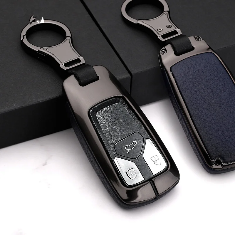 B-black blue Кожаный чехол для автомобильных ключей, чехол Защитная крышка для Audi Q3 Q5 Q7 A1 A4 A5 A6 A7 A8 TT TTS 8S SQ5 A4L A6L S5 S6 S7 B6 B7 B8 B9 ключ крышка - Название цвета: B-black blue