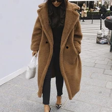 Women jacket Autumn Fashion Loose Warm Polar Fleece Long Sleeve Lapel Buckle solid ladies Coat plus size