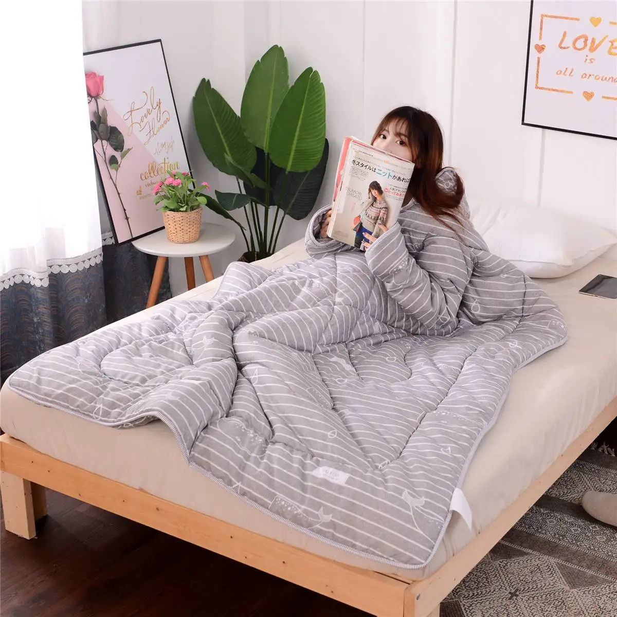 

Winter Lazy Quilt Autumn Lazy Quilt With Sleeves Thickened Blanket Cape Cloak Nap Home Bedding Comforter Winter Duvet with Filli