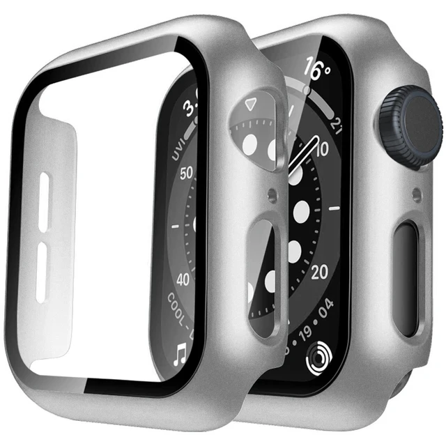 Watch Cover+Tempered Glass for Apple Watch Case 45mm 41mm 44mm 40mm 42mm 38mm,Bumper+Screen Protector for Iwatch 7 SE 6 5 4 3 2 Silver