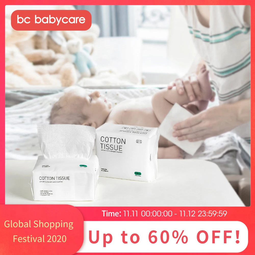 BC Babycare 100pcs/Box Wipes Discharge Makeup Dry Wipes Towel Swabs Skin Cleaning Care Wet Dry Dual-Purpose Soft Cotton Tissue