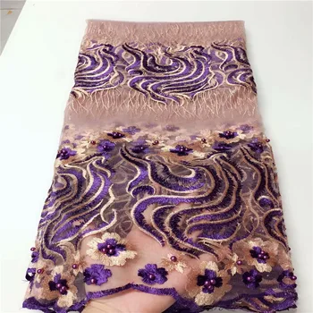 

2020 French Net Lace Fabric beads High Quality Latest African Multicolor Lace Fabric Embroidery Mesh Velvet Tulle Lace Fabric