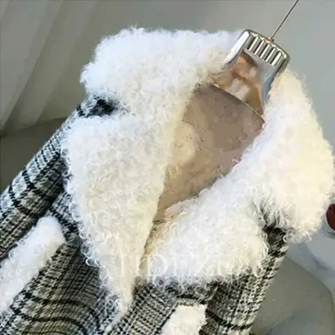 Женская утепленная овечья шерсть пальто зимнее теплое пальто куртка Женский плед шерстяное пальто, верхняя одежда