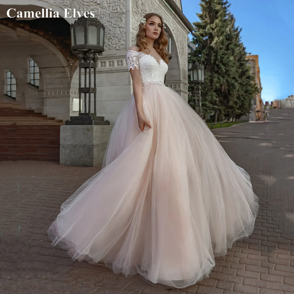 『Cheap!!!』- Princess Off The Shoulder Wedding Dress Champagne
Sweetheart Neckline Tulle A Line Bridal Dress Bride Gowns Robe De Mariee
