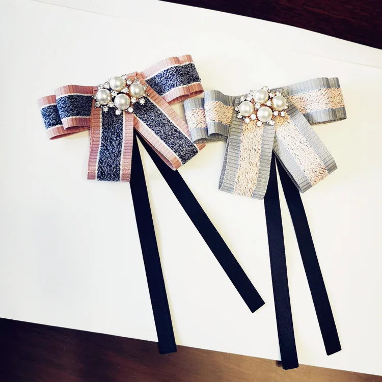 

Shop Autumn And Winter New Style Knitted Wavy Edge Pearl Bow Shirt Trench Coat Bowtie Brooch Bow Tie Xz031