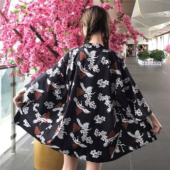 

Kimono Japones Female Clothing Loose Casual Bathrobe Gown Cardigan Women Haori Brand Crane Japanese Traditional Kimono With Belt