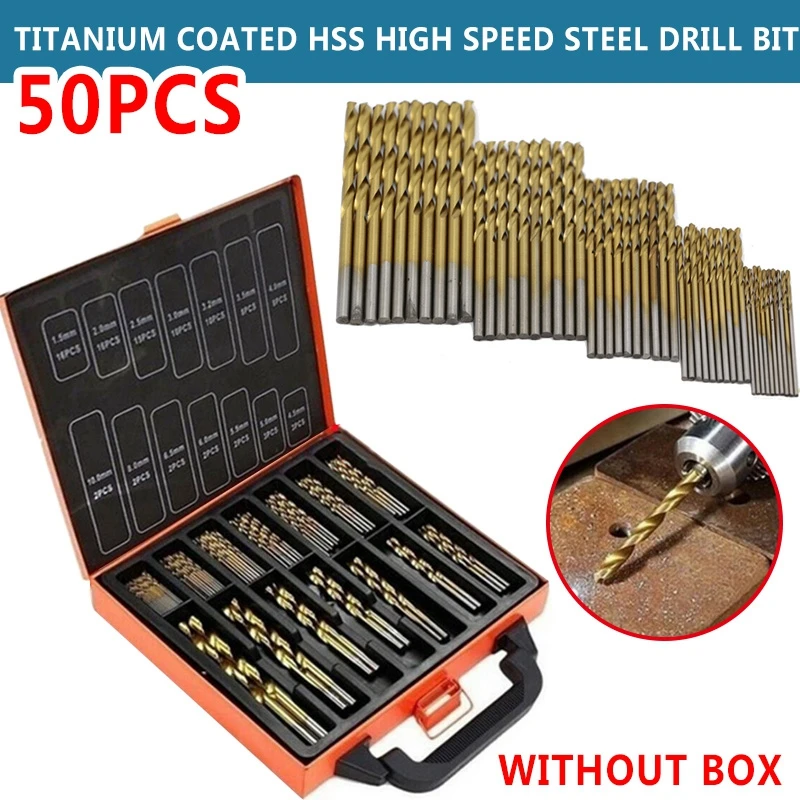  2019 New 50Pcs HSS Titanium Coated High Speed Steel Twist Drill Bit Set Tool 1/1.5/2/2.5/3mm Hand T