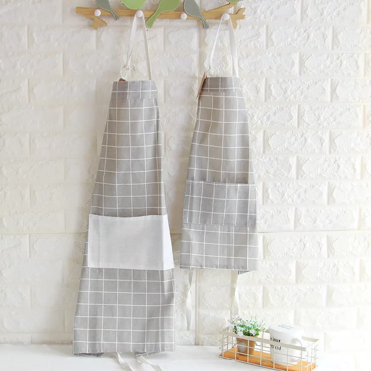 Gray plaid Регулируемый хлопковый фартук для кухни родитель-ребенок гидроизоляционный маслостойкий с карманом нагрудник фартук для барбекю Кухонные аксессуары для выпечки - Цвет: Gray plaid