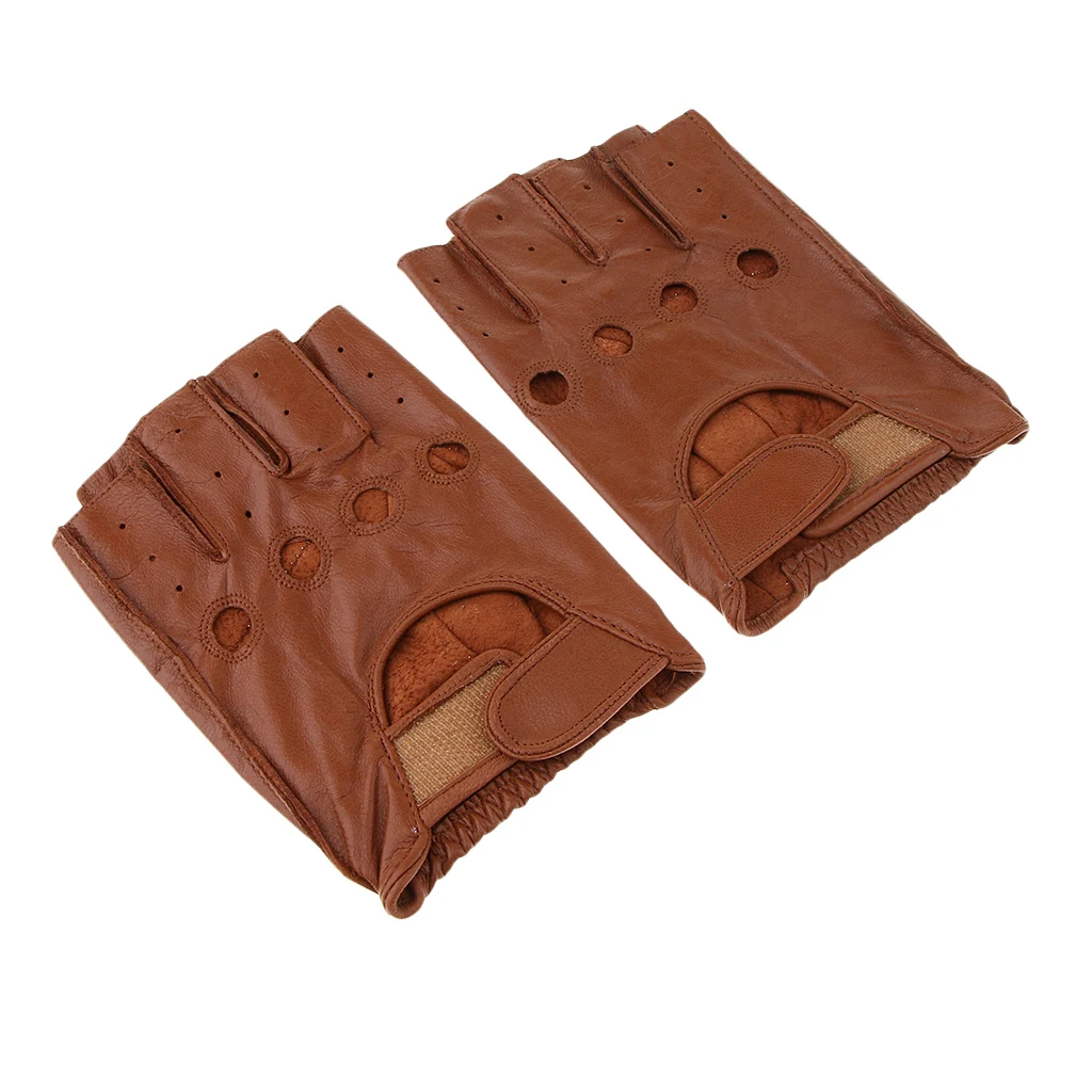 Brown Hook Loop L Перчатки из искусственной кожи в стиле ретро, унисекс, для взрослых, без пальцев, для езды на велосипеде, перчатки на половину пальцев, рождественские подарки - Цвет: Brown Hook Loop L