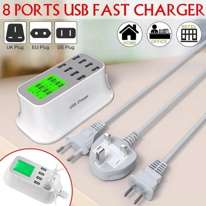 8 portas usb carregador rápido display lcd adaptador de energia parede desktop rápido multi usb carregamento doca hub para viagens escritório casa