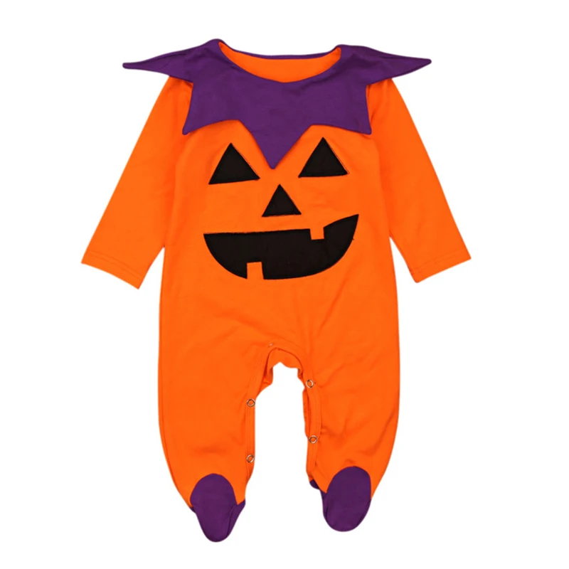 Оранжевый Baby Autumn Winter Halloween Outfits Cotton Cute Pumpkins Design Infant Boy Girl Romper Bodysuits - Цвет: Оранжевый