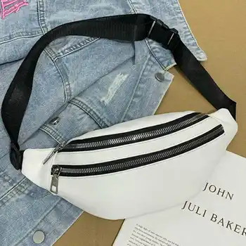 

Women Girl Zipper Waist Pack Faux Leather Solid Fanny Pack Belt Bum Bag