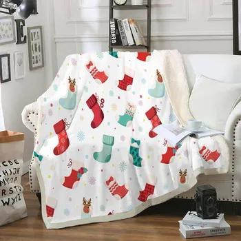 

Soft Sherpa Coral Fleece Blanket Christmas Stocking Throw Blanket Winter Cozy Kid Blanket Sofa Blanket Outside Picnic Blanket