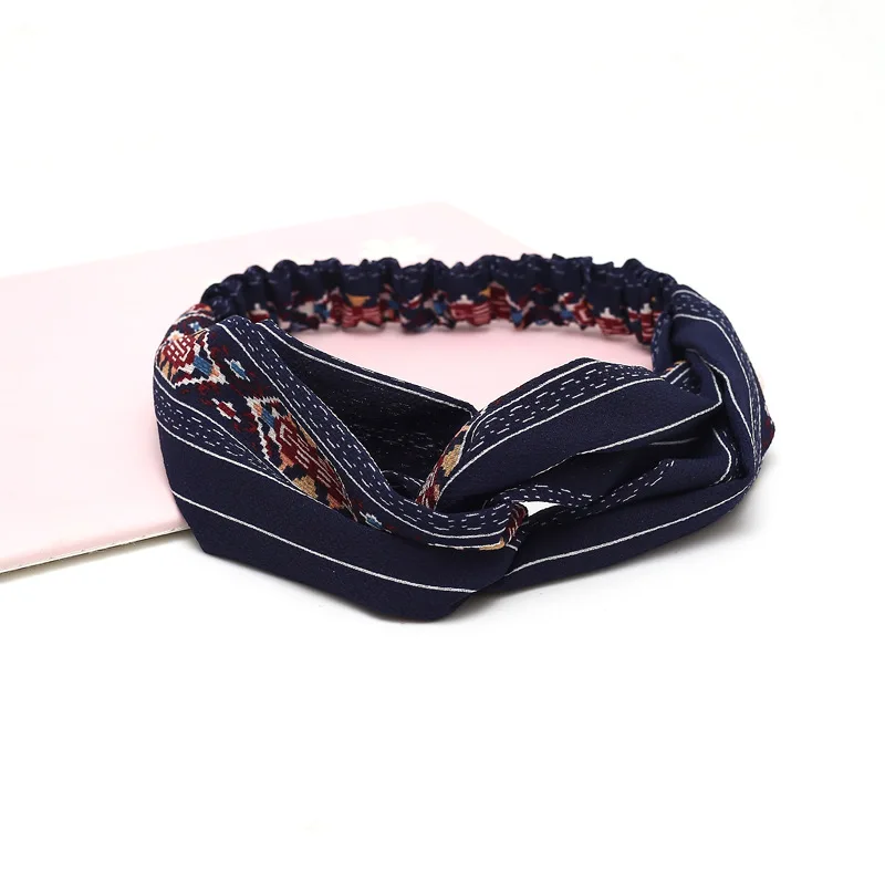 C12 Fashion Women Hair Accessories Bow Chiffon Floral Hair Band Headband Fabric Cross Knotted Korea Headdress ladies Hoop - Цвет: C12