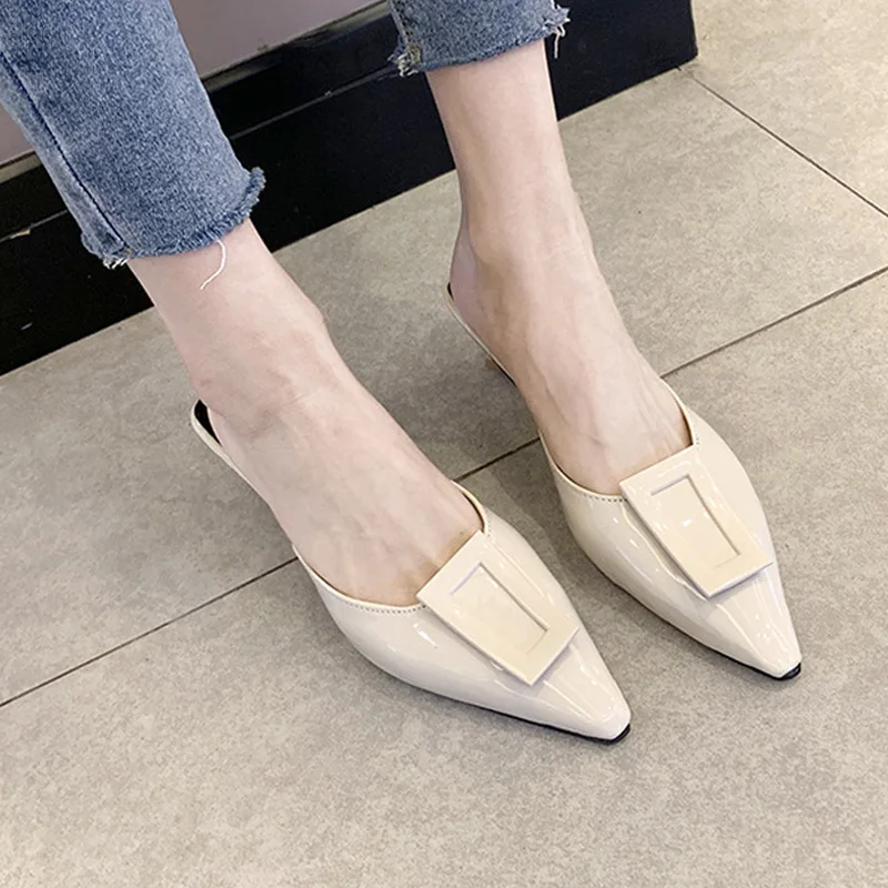 Shoes Woman 2019 Fashion Pointed Toe Women High Heel Slippers Thick PU Leather Female Casual Zapatos Mujer | Обувь