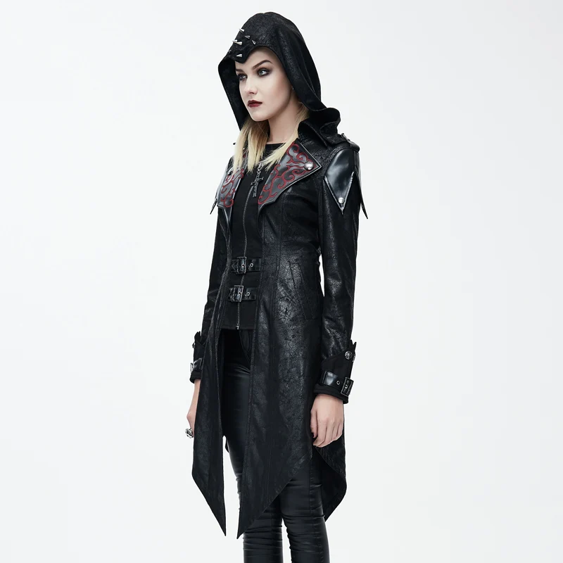 Devil Fashion Women Punk Style Leather Dovetail Long Jackets Hooded Handsome Outerwear
