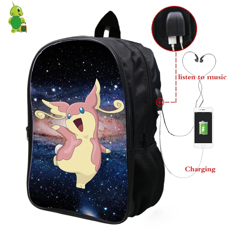 1 Pokemon Audino Galaxy Космический рюкзак Многофункциональный USB зарядка Разъем для наушников школьные сумки для подростков мальчиков рюкзак для девочек с отделением для ноутбука - Цвет: 1