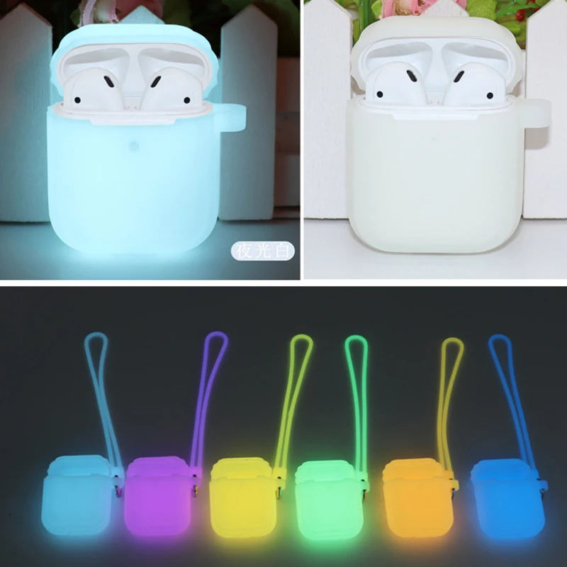 Светящийся сплошной цвет Airpods чехол для Apple Bluetooth гарнитура 1/2 зарядная коробка новые аксессуары для кожи против падения пыли