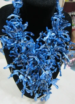 

Free Shipping !!! Women's New Design Blue Shell Flower Necklace Mother Of Pearl Jewelry Neclace