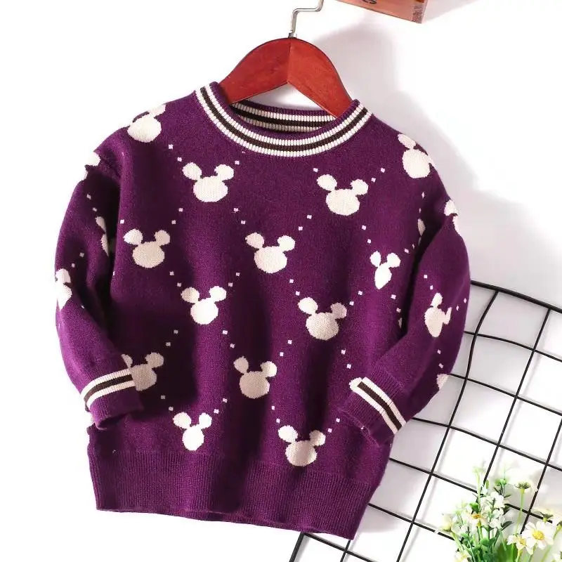Зимний свитер для девочек Теплый осенне-зимний вязаный свитер с длинными рукавами для отдыха с Микки Маусом для маленьких мальчиков детская рубашка с рисунком Топ