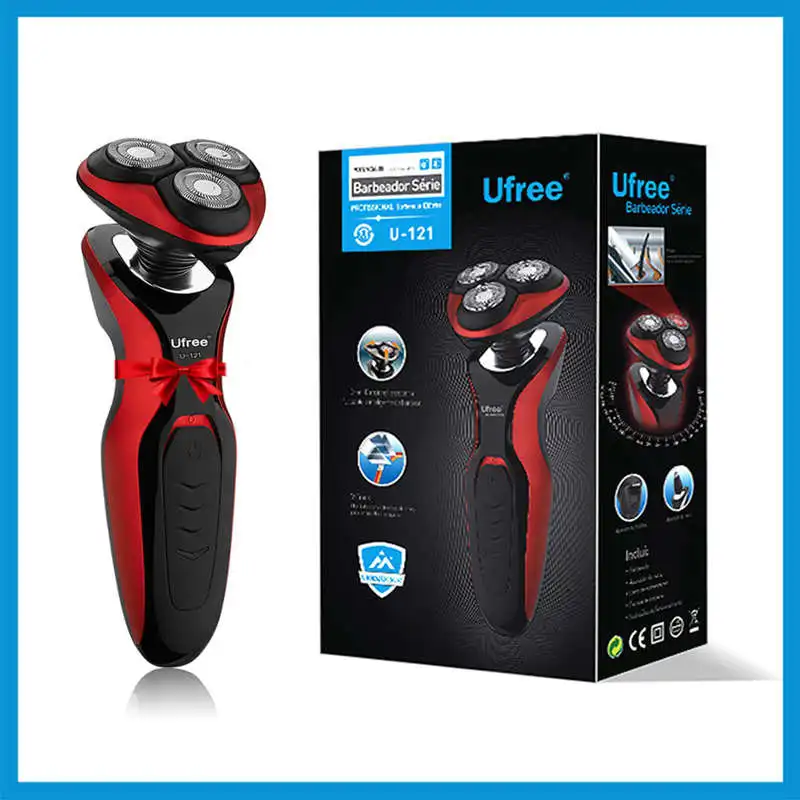 Ufree, U-121, уход за лицом, мужской триммер для бороды, машинка, перезаряжаемая, электробритва, 3D, с тройным плавающим лезвием, головки для бритья, бритвы 100-2